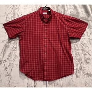 Van Heusen Men’s Plaid Shirt Button Down Red Casual Short Sleeve Size Large